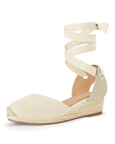 Coutgo Girls Espadrille Platform Wedge Sandals Closed Toe Lace Up Ankle Strap Summer Shoes Toddler Little Big Kid