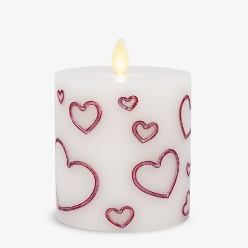 Bougie sans flamme cœurs gravés Luminara 8,4x11,4 cm, l'excellence de la cire de luxe