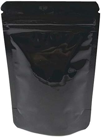 100pcs 8.5x13cm (3.3x5.1inch) Airtight Stand Up Zipper Lock Mylar Bags Black Resealable Aluminium Foil Food Storage Pouch with Round Clear Window Smell Proof Foil Bags for Zip Bag Reusable Lock Seal