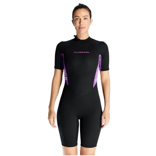 VLOBAOM Wetsuit Shorty for Women 3mm Neoprene Diving Suit Short Sleeves Swimwear Back Zip Full Wet Suit
