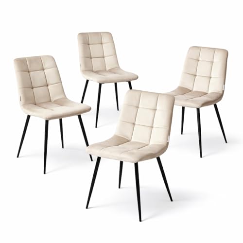 Pack 4 sillas de comedor terciopelo premium con patas negras metálicas, silla moderna ergonómica para cocina salón restaurante, asiento acolchado diseño elegante contemporáneo 59x47x86cm (moca)