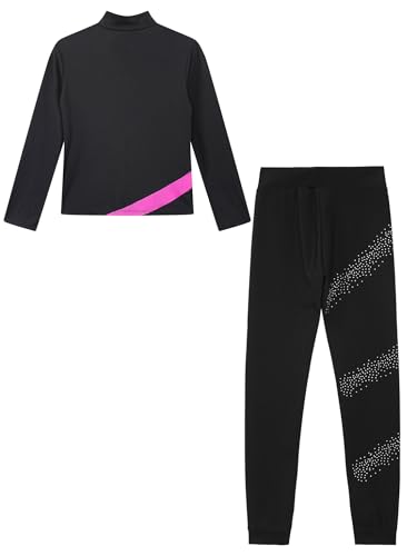 Kids Ice Skating Training Suit Set for Girls Long Sleeves Stande Coller Zipper Sportwear Stretchy Leggings4