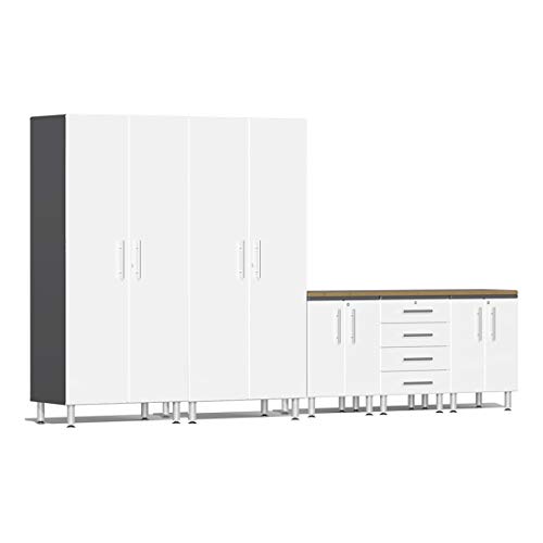 Ulti-Mate UG20062W 6-Piece Cabinet Kit with Bamboo Worktop in Starfire White Metallic, White, Grey