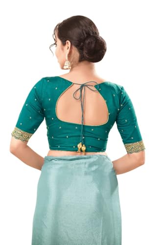 Image of Vamas Women's Silk Padded Self Design Half Sleeve Readymade Saree Blouse (X-1209.ELB)