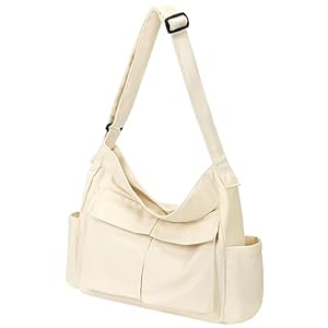 Canvas Messenger Bag Hobo Shoulder Bag Crossbody Bag with Multiple Pockets Large Tote Bag Handbag for Women Men