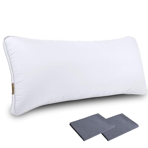 整眠ラボ ロング枕 抱き枕 日本製 カバー1枚付き 本体90x43cm 長い枕 セミロング枕 だきまくら 安眠 枕 寝心地良い (ホワイト(グレーカバー2枚付き))