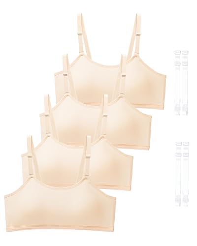 SALIA GIRL Training Bra for Girls 10-16 with Fixed Padding, Girls Bras for Teens Cami Bra with Replaceable Clear Straps