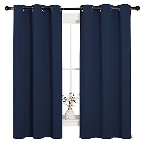 Image of NICETOWN Light Blocking Thermal Insulated Solid Grommet Top Blackout Curtains /Drapes /Panels for Kid's Room (Navy, 1 Pair, 42 x 63 Inch)