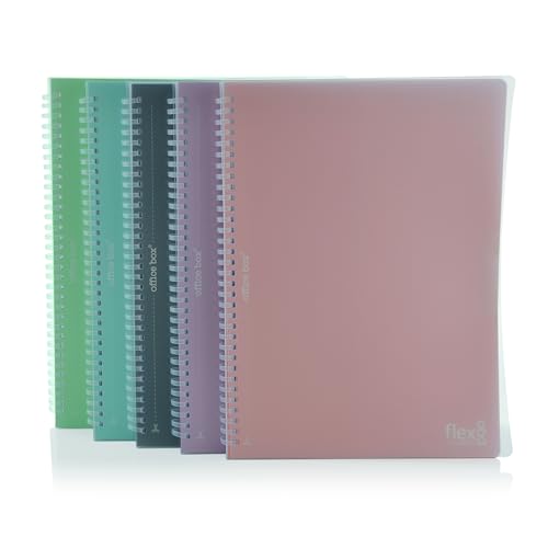 office box, Pack 5 Cuadernos Flexi A4 (29.7 x 21 cm) - Portadas y Espiral en Polipropileno, 80 Hojas con pre-corte+taladros para archivar, Surtido 5 Colores. (5 Colores - 5 UD - Tamaño A4)