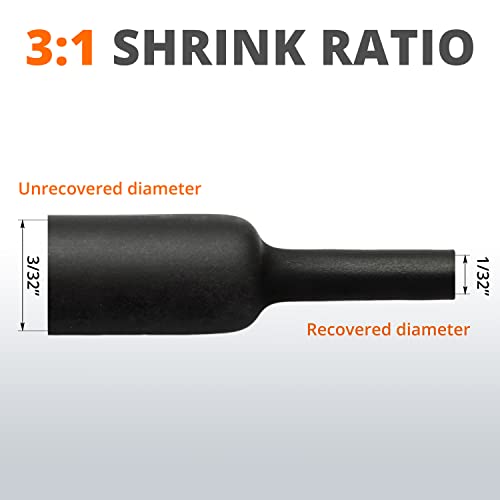 Wirefy | Heat Shrink Tubing - 3/32" inch - 3:1 Ratio - Adhesive Dual Wall Waterproof - Heat Shrink Tube - Heatshrink Tubes - Black - 50 Feet Roll | Trusted UL Certification