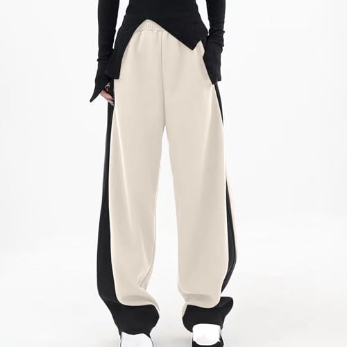 Image of Womens Wide Leg Stretchy Sweatpants High Elastic Waist Color Block Palazzo Pants Stylish Trousers