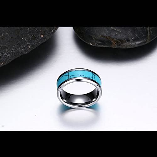 ANAZOZ Turquoise Wedding Rings for Couples, Tungsten Promise Ring Set 8MM Silver Blue Wedding Bands Engraved4