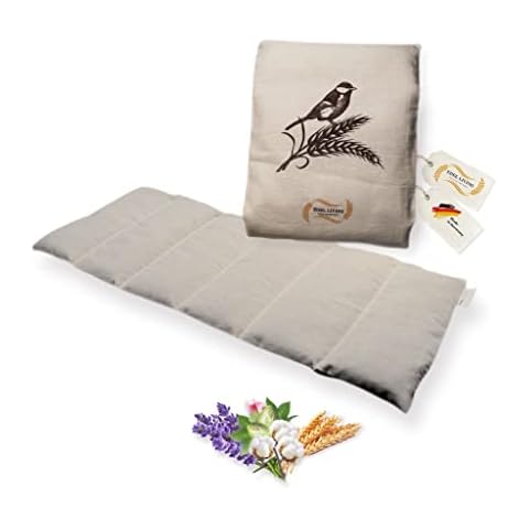 Edel Living Körnerkissen Groß (52x20 cm, 870 Gramm) Wärmekissen Mikrowelle Gefüllt Natur Weizen Und Lavendel 6-Kammer Dinkelkissen Abnehmbarer Bezug Aus 100% Baumwolle Für Nacken Rücken Schulter Cover