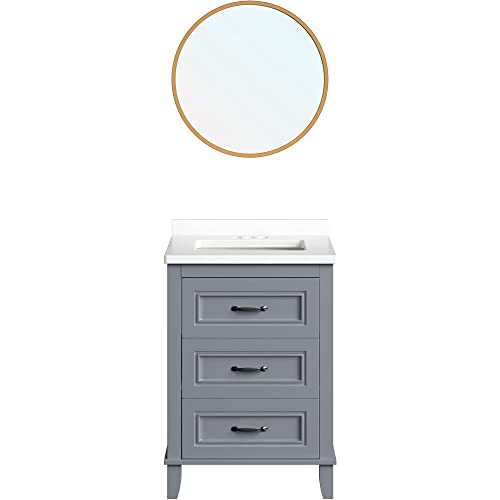 Hanover 24 Set Includes w Ambridge 24'' Vanity Sink Combo for Bathroom, Powder Room | Pre-Assembled 2 Drawers | Accent Mirror | Artificial Stone Countertop, Gray Cabinet, 24 inches, Grey Hanover 24 Set Includes w Ambridge 24'' Vanity Sink Combo for Bathroom, Powder Room | Pre-Assembled 2 Drawers | Accent Mirror | Artificial Stone Countertop, Gray Cabinet, 24 inches, Grey