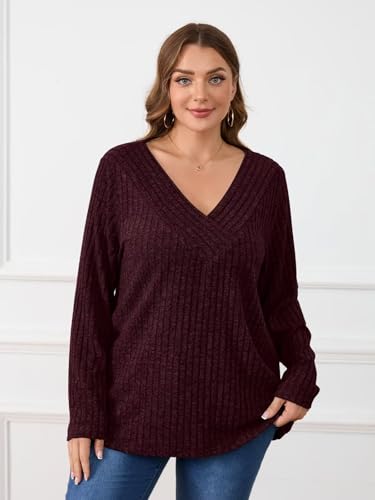 Image of BELAROI Womens Plus Size Sweaters V Neck Fall Tunic Top Pullover Shirts