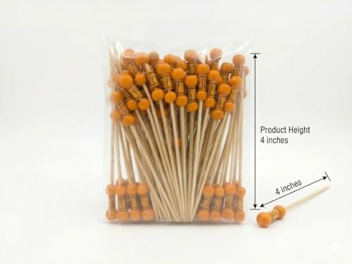 Image of Somani Decorative Bamboo Cocktail Picks Orange Bead | Double Ball Topper Fancy Food Picks for Appetizers, Drinks & Garnish | Cafe, Lounge, Bakery, Catering & Home Entertaining | Pack of 100