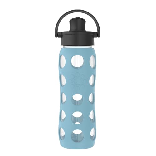 Lifefactory 22-Ounce Glass Water Bottle with Active Flip Cap and Protective Silicone Sleeve, Denim