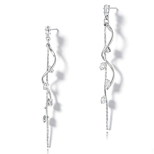Asdecy Silver Earrings for Women Cubic Zirconia Hypoallergenic Crystal Long Drop Dangle Dangly Earring Dainty Statement CZ Wedding Brides Bridesmaid Jewellery Gifts for Her