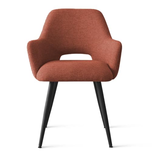 Image of Finch Fox Motel Luxurious Home Collection Upholstery Fabric Arm Dining Room Chairs in Rust Color with Black Metal Powder Coated Legs (Set of 2)
