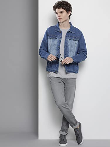 Image of The Indian Garage co MenSlim Fit Solid Denim Trucker Jacket
