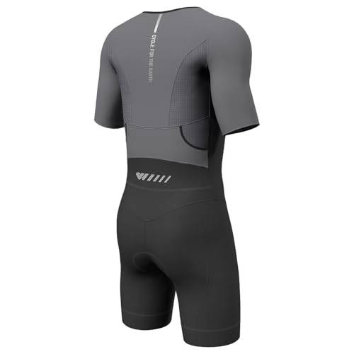 Wulibike Triathlon Anzug Herren Trisuit Kurzarm Hohe Elastizität atmungsaktiv schnelltrocknend Tri Suits Triathlonanzug für Radfahren Laufen Rennen Training Grau L
