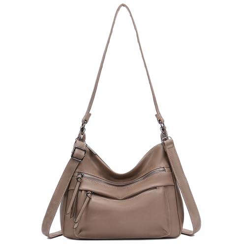 irisaa Damen Schultertasche mit 2 Schulterriemen, Umhängetasche mit abnehmbarem langem Gurt, lässige Hobo Bag mit mehreren Fächern, DKB Farbe:Khaki