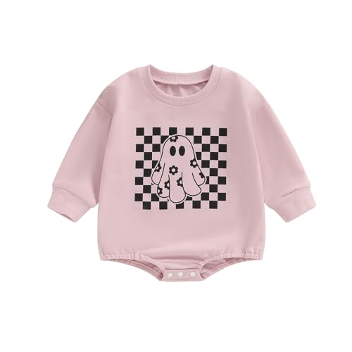 Hoanselay Halloween Baby Girl Clothes Newborn Ghost Sweatshirt Romper Long Sleeve Bubble Bodysuit Infant Fall Winter Outfits