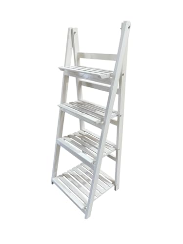 FERRETERIA LEPANTO Étagère pour plantes, intérieur et balcon, support fleurs, échelle pliable en bois blanc (4 échelons) FERRETERIA LEPANTO Étagère pour plantes, intérieur et balcon, support fleurs, échelle pliable en bois blanc (4 échelons)