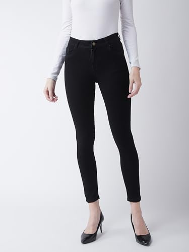 Image of Miss Chase Women's Skinny High Rise Cropped Fringed Hemline Detailing Stretchable Denim Jeans