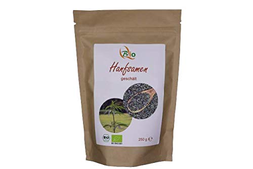 Bio Hanfsamen - Geschält - Superfood - Enthält Gamma-Linolensäure - Omega 6 und Omega 3 (250g)