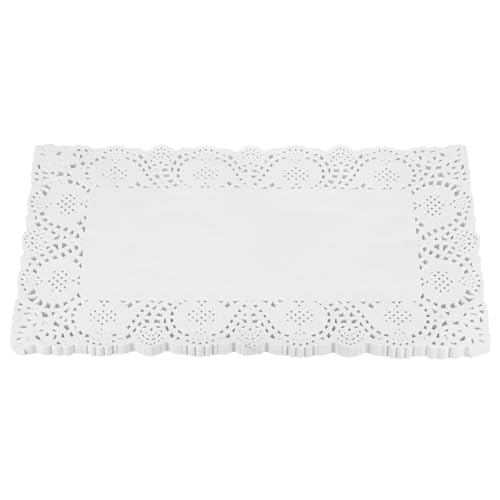 sourcing map Lot de 100 napperons rectangulaires jetables en papier dentelle blanche de 19,1 x 30,5 cm pour mariage, anniversaire, gâteaux, desserts, vaisselle alimentaire