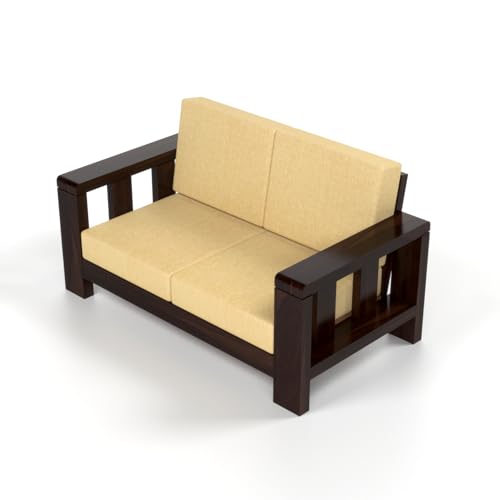 Image of Solid Sheesham Wood 4 Seater Sofa Set for Living Room I Wooden Sofa Set for Living Room Furniture 2+2 (Walnut, 4 Seater)