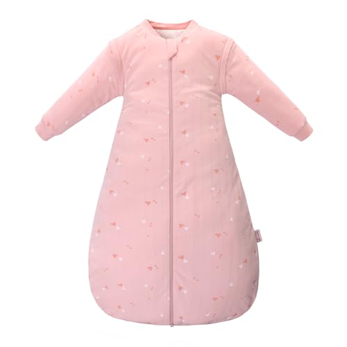 Image of Baby Sleep Sack, TOG 2.5 Winter Wearable Blanket, Removable Long Sleeves Baby Sleeping Bag for Infants and Toddlers, Super Soft Warm Comfortable Sleeping Sack, Pink Heart, 6-12M