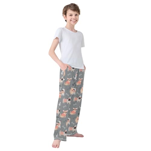 CaTaKu Boys Cute Dog Bones Pants for Boys Girls Wide Leg Sweatpants Kids Long Bottoms with Pockets Size 6-14Y3