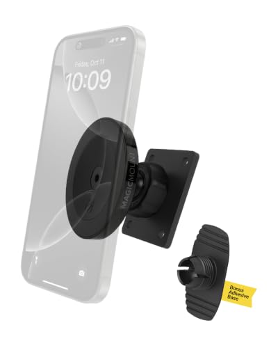 Scosche Heavy Duty Magnetic Car Phone Mount Holder, MagSafe Car Mount with Extra Strong Magnets, AMPS Base for Vehicle-Specific Mounts & Adhesive Dash Adapter, Compatible with iPhone, Tablet & Android