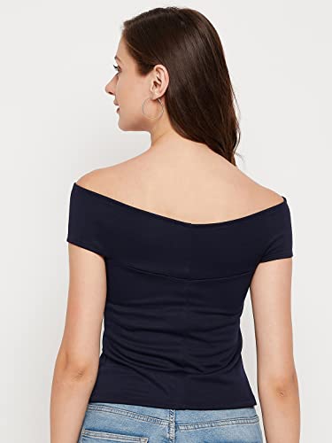 Image of LE BOURGEOIS Women Solid Slim Fit Western Off-Shoulder Short Sleeve Crop Top