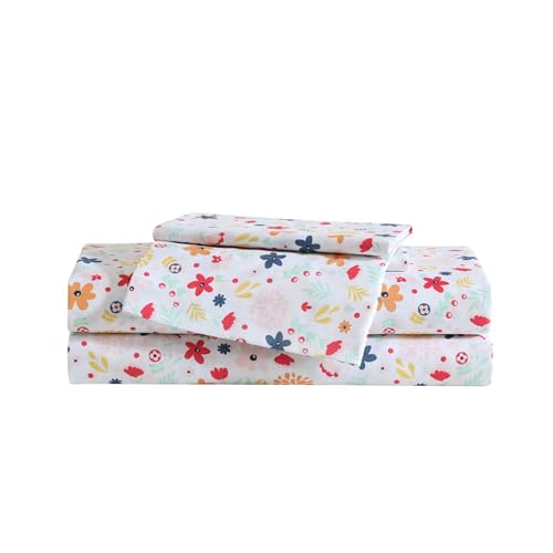 Image of Eddie Bauer Kids - Full Sheets, Stain-Resistant Toddler Bedding with Matching Sham(s), Super Soft, Ideal Girl Room Essentials (Colorful Floral Pink, Full)