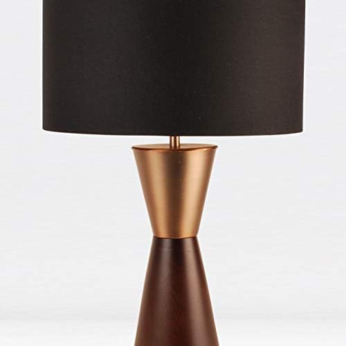 firstchoicelighting Set of 2 Contemporary Dark Wood & Copper Detail Table Lamp or Bedside Lights with Black Shades