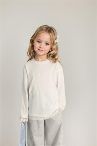 Girls Summer Short Sleeve Shirts Lace Casual Cute Crew Neck Solid Color Blouses2