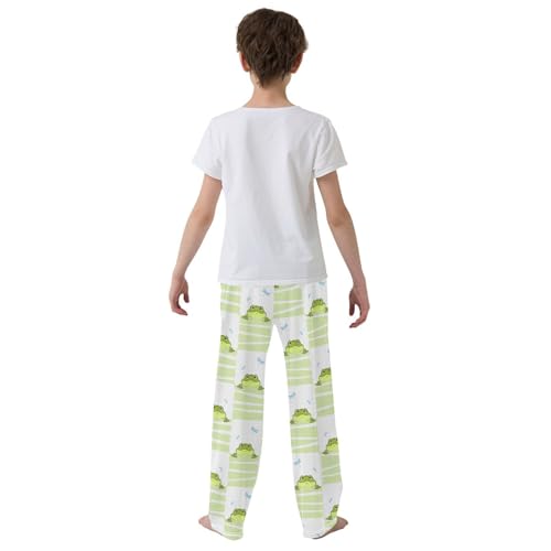 Boys' Pants Green Frog Dragonflies Checkered Long Bottoms Jogger Pants Elastic Waist Trousers with Pockets S-XL3