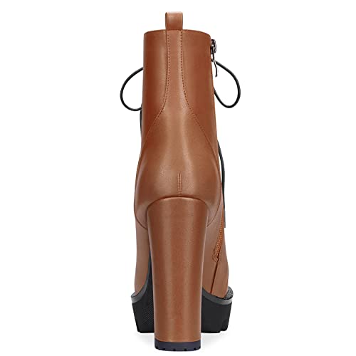 HEUIVZAR Womens Platform Ankle Boots Short Bootie High Chunky Block Heel Closed Toe Matte Shoes Lace-up Zipper 5 Inch4