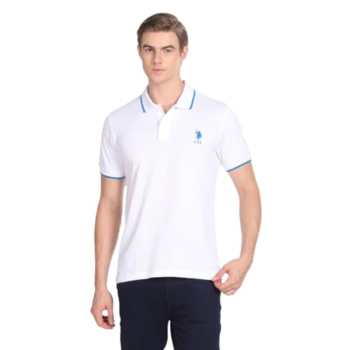 U.S. Polo ASSN. Slim Fit Solid Polo T-Shirt for Men, Tipped Collar - Half Sleeves Casual Mens Tshirt