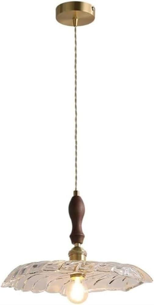 Pendentif lumière encastré en noyer antique et verre de plafond