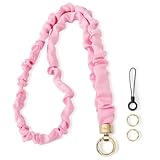 WEESMILE Stretchy Scrunchie Lanyard for ID Badges – Cute Neck Lanyard for Keys | Retractable Keychain Holder for Women, Teachers (Pink)
