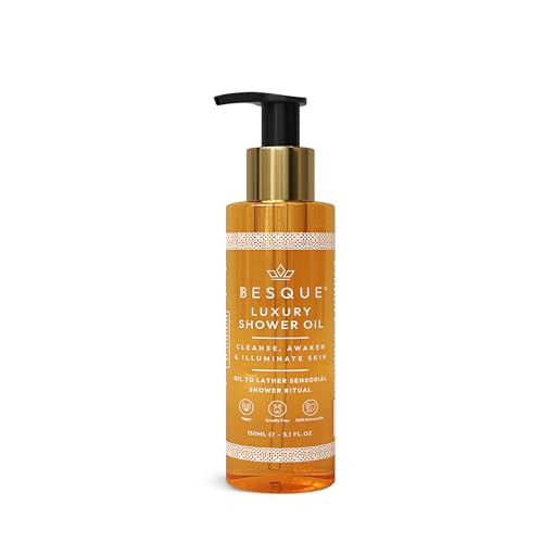 Besque Luxury Shower Oil Hydrating Body Wash for Women with Sweet Almond Rosehip & Evening Primrose & Vitamin E Gentle Cleanser for Sensitive Dry & Aging Skin 150 ml - Pack of 1