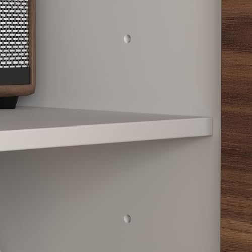 Image of Homsee Home Office Computer Desk Corner Desk with 3 Drawers, 2 Shelves & 2 Doors, 55 Inch Large L-Shaped Study Writing Table with Storage Cabinet, White & Brown (54.3 inchL x 40.9 inchW x 29.1 inchH)