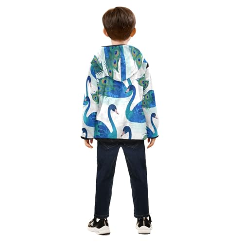Blue Peacock Pattern Print Design Toddler Fleece Jacket Girl Boys Hooded Fleece Jacket Coat Warm Outwear Zip-up 3-10T4