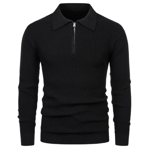 Bciopll Men Half Zipper Turn Down Collar Sweater Slim Fit Solid Knitted Pullover