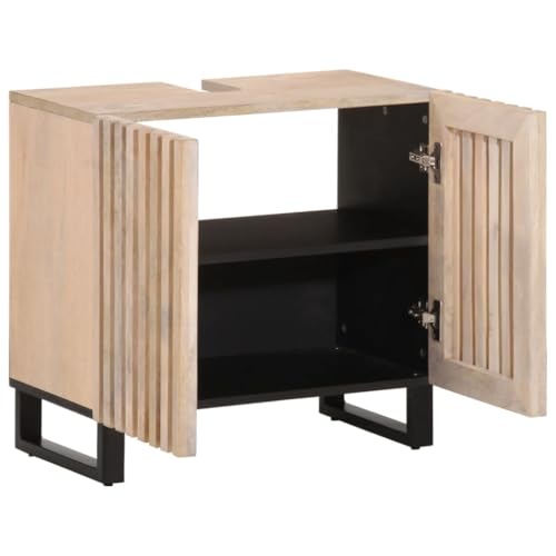Armario para lavabo de baño de 62x34x58 cm con mango de madera maciza 4