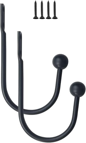 Image of JEOPKO 2 Pieces Metal Curtain Holdback, Decorative Curtain Drapery Holdbacks, Curtains U-Shaped Hook Wall Mouted, Decorative Curtain Drapery Holdbacks with Screws (BLACK)